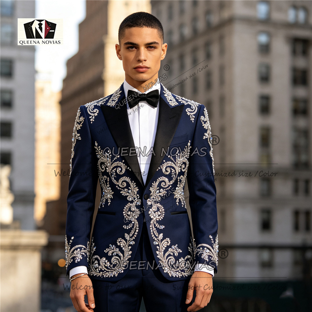 Mens Grooming Kit Luxury - Luxury Sliver Crystals Beading Sequin Suits
